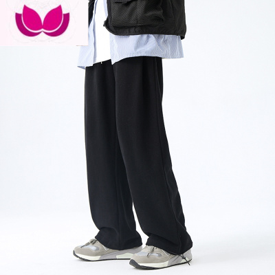 七斓340G卫裤男士美式百搭宽松直筒休闲裤日系舒适抽绳长裤子
