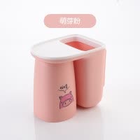 卫生间牙刷架免打孔壁挂放儿童漱口杯宝宝牙杯卡通可爱牙缸置物架 三维工匠 [活力两人装]萌芽粉+淡雅灰