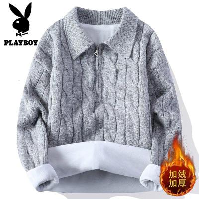 花花公子新款2025年秋冬款翻领针织毛衣男