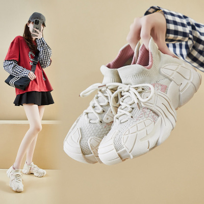 ins韩版飞织鞋2025春季新款鞋健身跑步休闲鞋增高
