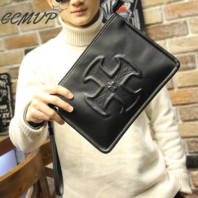 CCMVP品牌自营质量保证-CCMVP男包疯马皮韩版手拿包男士包包百搭手包潮流单肩斜挎休闲包黑色默认颜色