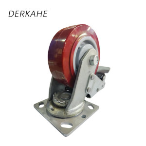 DERKAHE 重型手推车聚氨酯轮 φ125×50(5寸) 万向刹车款 个