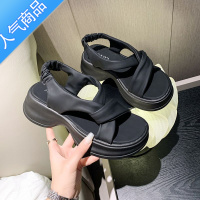 SUNTEK凉鞋女夏季2023新款松糕厚底小个子沙滩鞋高级感法式配裙子罗马鞋