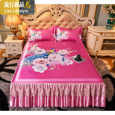 冰丝凉席三件套1.5/1.8m床裙式夏季空调软席可机洗可折叠双人席子 三维工匠凉席/凉枕