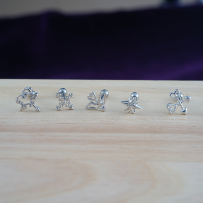 韩国直送几何缕空交叉爱心魔法棒甜美耳骨钉粗杆单只女送女朋友老婆情人节七夕生日礼物