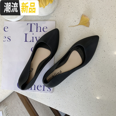 小皮鞋女2020春季新款时尚休闲坡跟浅口平底外穿豆豆鞋防滑尖头鞋广赫休闲鞋