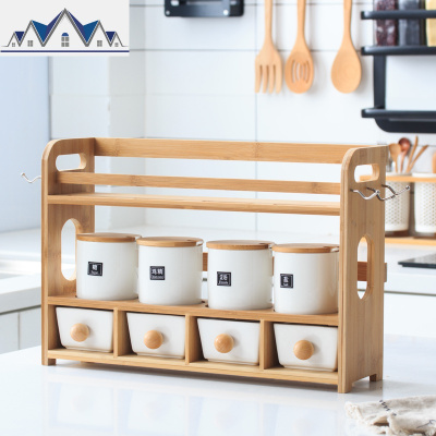 北欧陶瓷调味盒盐罐套装创意家用调味料瓶收纳组合置物架厨房用品 三维工匠收纳盒