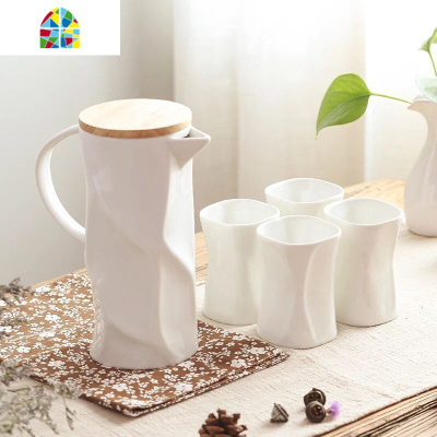 可高温时尚陶瓷茶壶托盘凉水壶大号容量冷水壶水杯家用茶壶套装 FENGHOU 一壶6杯+竹盘