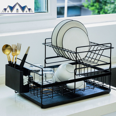厨房碗架沥水架晾放碗筷碗碟盘子沥碗柜收纳盒置物架2层收纳滤水 三维工匠