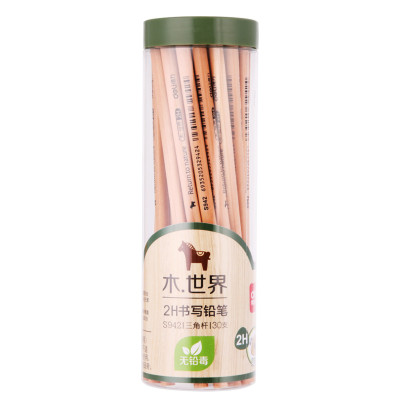 得力(deli)原木桶装三角铅笔/素描绘图学生铅笔2H/HB/2B铅笔/自动卷笔器/橡皮套餐