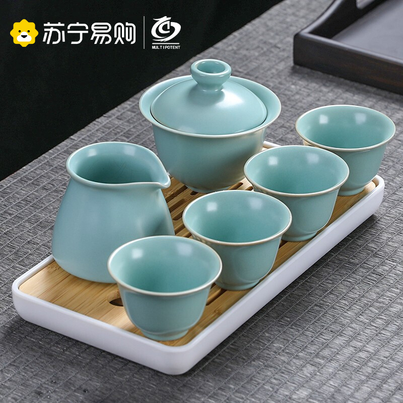 元青汝窑旅行茶具套装(MULTIPOTENT)金日旅行茶具汝窑开片可养便携式一茶盘一盖碗4杯