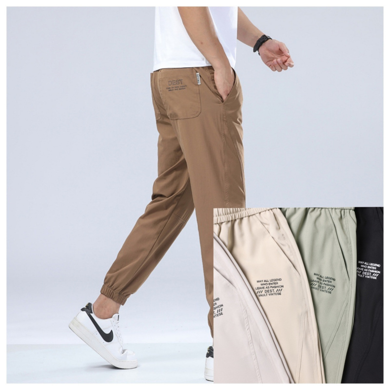 潮牌款九分数据冰丝宽松百搭运动束脚工装裤男薄款夏季夏天哈伦裤