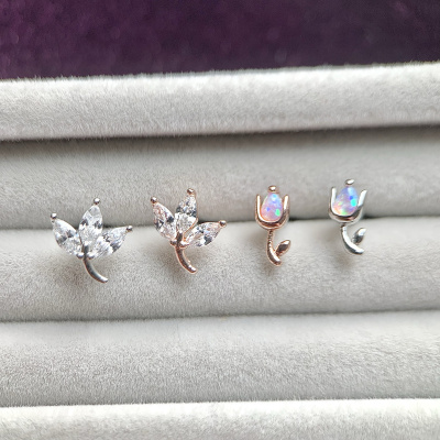 韩国进口饰品小众设计郁金香三叶花瓣甜美耳骨钉耳蜗钉送女朋友老婆情人节七夕生日礼物