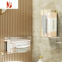 三维工匠洗脸巾收纳盒壁挂式纸巾盒置物架免打孔轻奢卫生间厨房倒挂抽纸盒 壁挂款-透明色[两个装]