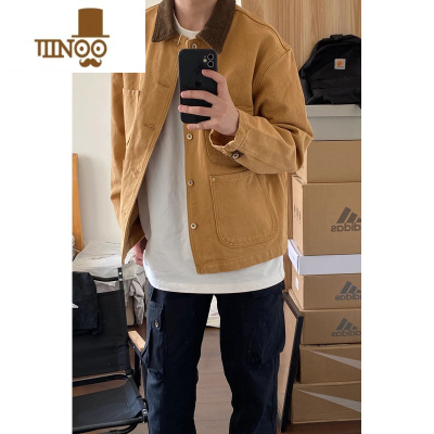 YANXUins美式复古水洗做旧多口袋工装牛仔夹克男 秋季休闲百搭情侣外套