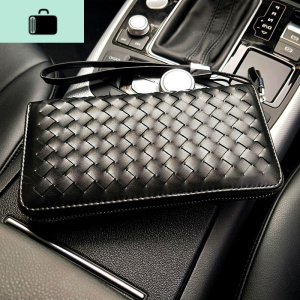 2020新款潮牌钱包男长款拉链时尚青年钱夹大容量编织软皮男士手包NEW LAKE