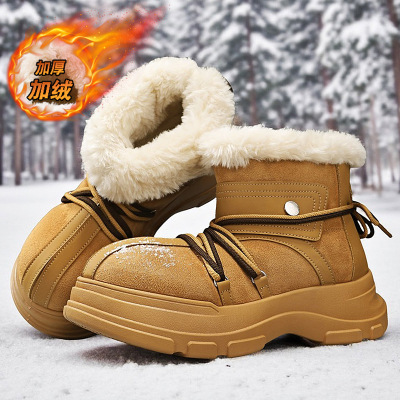 冬季新款男鞋加绒保暖绒感雪地靴大头鞋休闲防滑厚底短筒男靴棉鞋