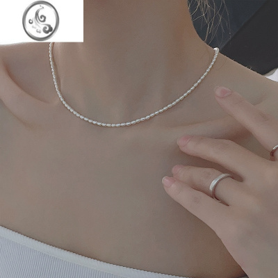 JiMi高品质稀有镜面强光小米珍珠简约气质银银锁骨链项链超细轻奢