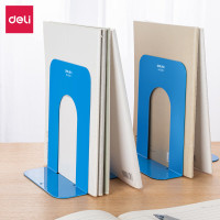 得力(deli)7.5英寸(高19cm)金属铁桌面书立置物架书收纳桌上书架 办公书靠2片 办公学习用品9262 蓝色