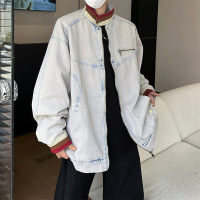 男装美式复古潮牌牛仔外套男春秋季新款痞帅青少年立领工装夹克男