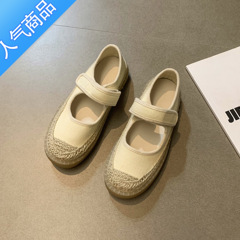 SUNTEK渔夫鞋女小香风2023春季新款帆布鞋子一脚蹬软底平底单鞋玛丽珍鞋