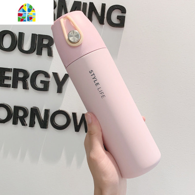 保温杯女男学生简约创意潮流水杯清新森系便携ins个性瓶带盖杯子 FENGHOU 莱特蓝色+杯套+杯刷