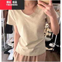 YIBUSHENG欧货纯色U领正肩t恤女短袖2024季新款修身显瘦叠穿打底上衣