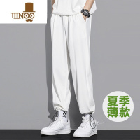 YANXU白色束脚卫裤男夏季宽松直筒日系冰丝裤空调潮牌休闲秋季运动裤子