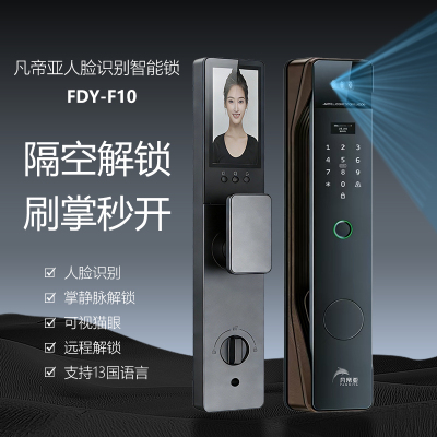 凡帝亚智能门锁FDY-F10人脸识别,远程开锁、掌纹解锁、视频通话、