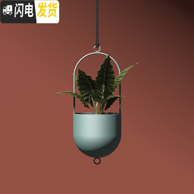 三维工匠北欧客厅墙壁壁挂花盆墙面悬挂式挂墙创意水培铁艺挂钩绿萝吊挂 绿色单盆不含植物 小花盆容器