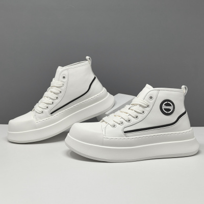 男生头层牛皮厚底高帮鞋男款潮鞋真皮百搭欧洲站男鞋透气休闲鞋男