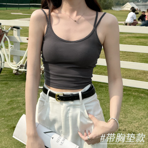 灰色吊带背心女内搭夏季带胸垫美背文胸内衣一体外穿无袖打底上衣