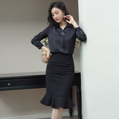 岚心云雪纺衫加绒上衣女2019秋装新款洋气小衫时尚欧货加厚保暖打底衫长袖职业衬衫女