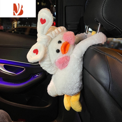 三维工匠车载纸巾盒纸巾袋挂式网红创意可爱车内扶手箱汽车抽纸盒装饰用品 白色爱心发箍-网红鸭纸巾袋(送纸巾)