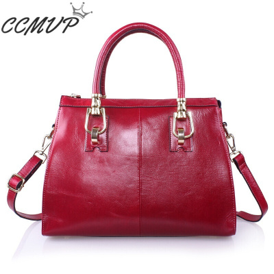 CCMVP品牌自营质量保证-CCMVP新款欧美时尚真皮女包头层油蜡牛皮包女士手提单肩斜挎包杀手包玫红色默认颜色