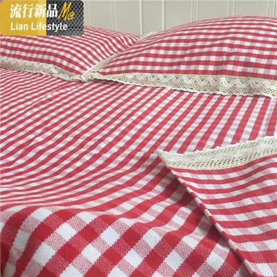 山东加厚老粗布小格子花边款床单三件套五股线土布凉席夏季睡单 三维工匠