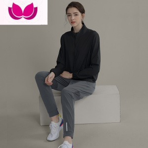 七斓运动服套装女休闲跑步衣服宽松胖mm长袖晨跑大码速干衣健身房
