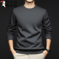 啄木鸟春秋季新款中年男士爸爸装纯棉圆领T恤打底衫纯色长袖卫衣