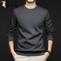 啄木鸟春秋季新款中年男士爸爸装纯棉圆领T恤打底衫纯色长袖卫衣