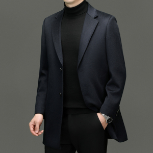 免费试穿 男士双面呢大衣春秋装新款爸爸羊毛呢子西服领男装双面羊绒大衣男外套中长款呢子高端韩版黑色2024春秋季商务青年