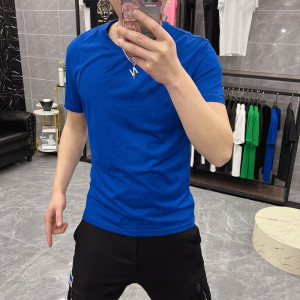 夏季短袖T恤男士圆领半袖衫简约净色纯色体恤衣服多色丝光棉_2