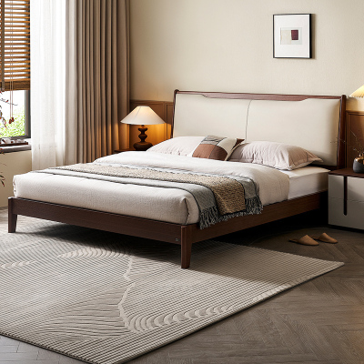 全友家居新中式双人床2024新款卧室实木脚板式床软包大床