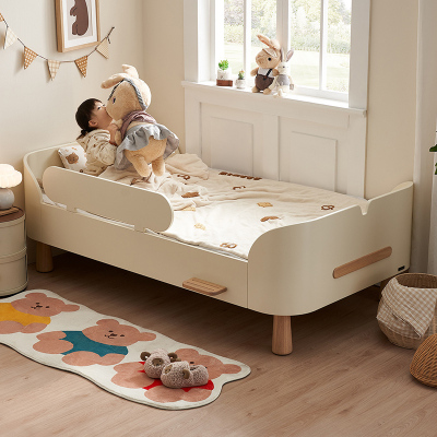 全友家居 青少年卧室现代奶油风板式床实木脚1米单人床小户型