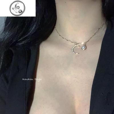 美少女月亮珍珠项链锁骨链气质简约甜美浪漫竹节链颈链JiMi月亮珍珠项链