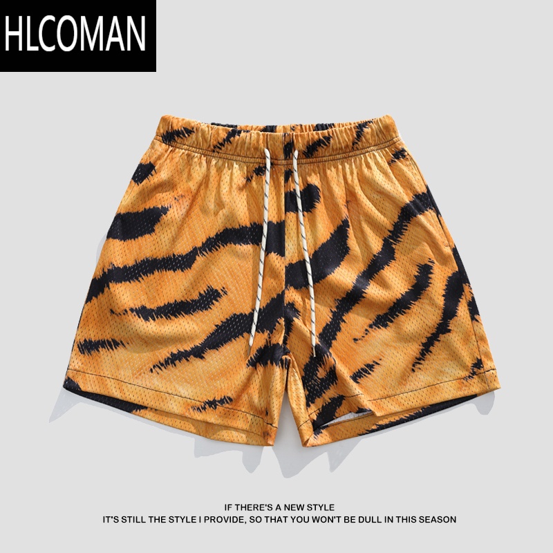 HLCOMAN夏季潮牌豹纹速干短裤男款美式户外运动篮球四分裤透气沙滩中裤男