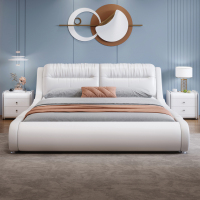 北欧真皮床轻奢现代简约双人床主卧室榻榻米实木储物床软包大婚床