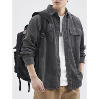 |工装衬衫男士秋季新款灯芯绒美式复古拼接潮牌休闲外套男