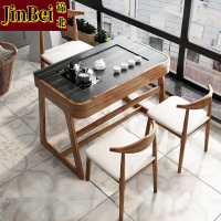 锦北阳台茶桌椅组合家用小茶台新中式茶桌简约小户型茶几1.15米玄驹茶桌+3软包月牙椅