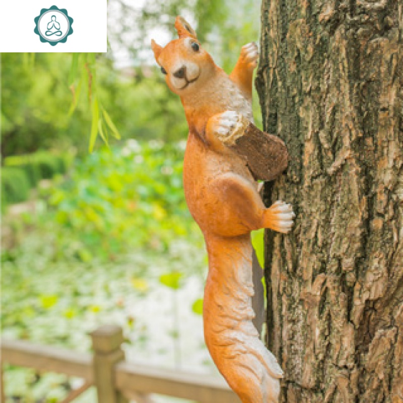 园林摆件花园庭院装饰仿真爬树小松鼠摆件创意工艺品树脂动物塑 封后