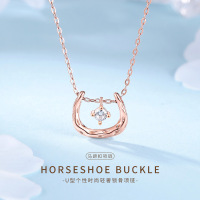U形足银999项链女轻奢时尚简约锁骨链灵动锆石吊坠跨境欧美项饰品送女朋友老婆情人节七夕生日礼物